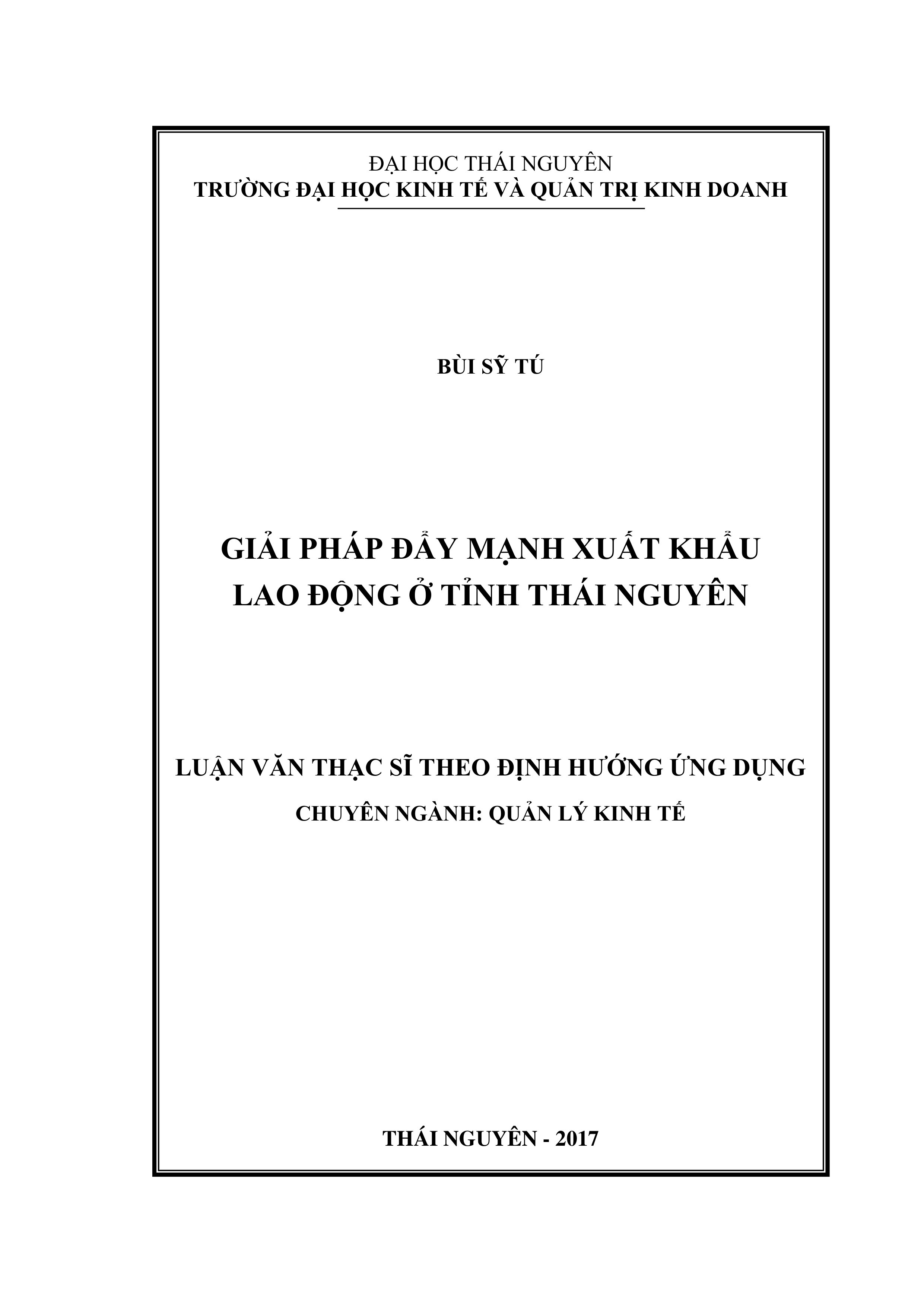 Giải pháp đẩy mạnh xuất khẩu lao động ở Tỉnh Thái Nguyên