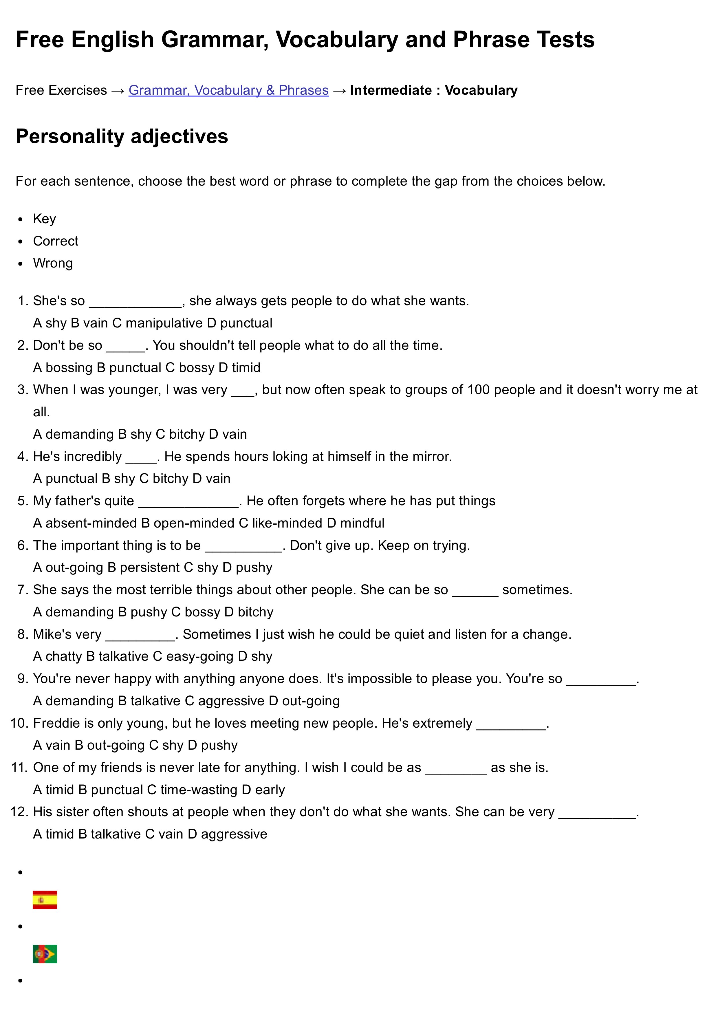 Personality adjectives   free english grammar, vocabulary and phrase tests