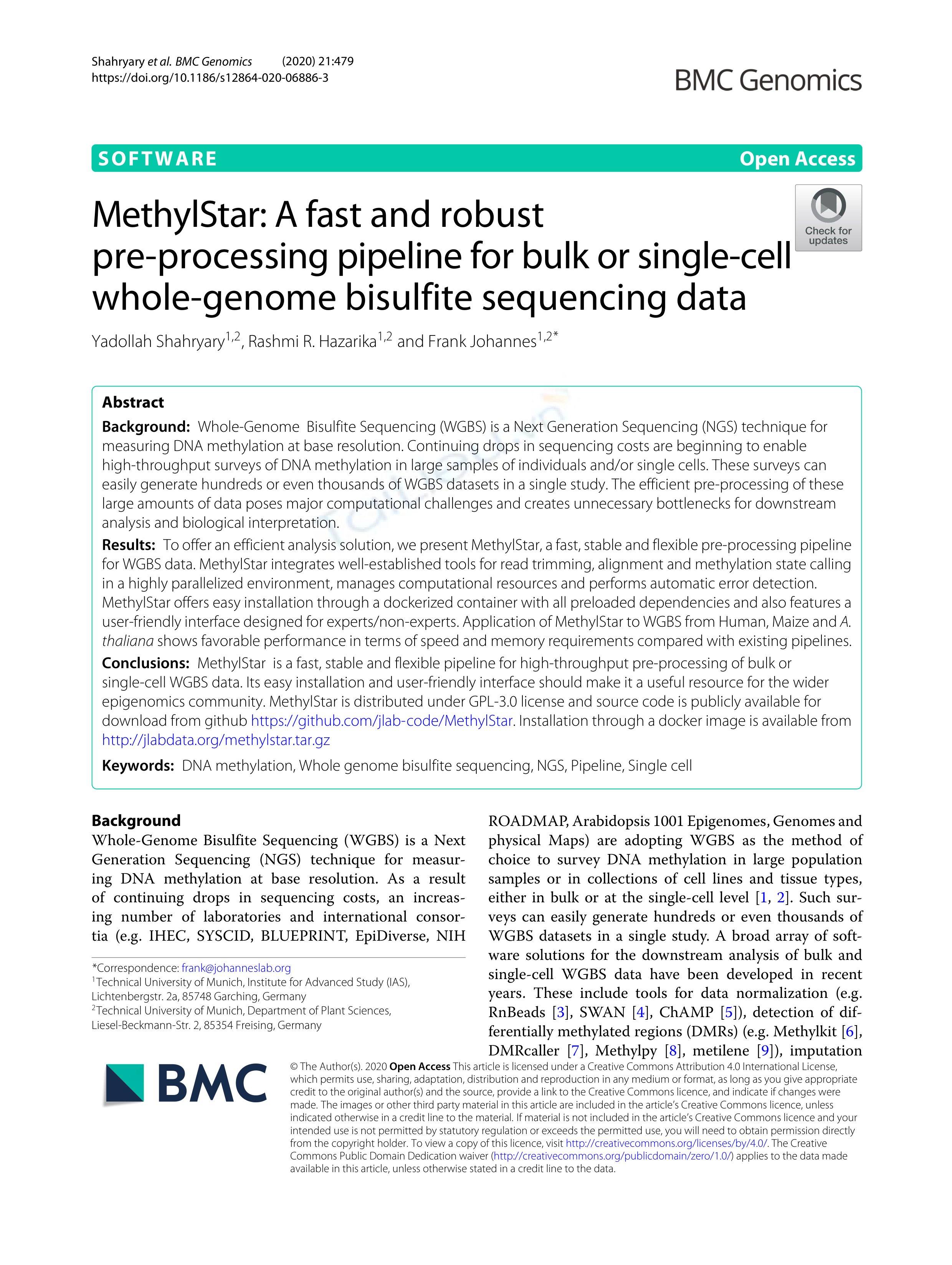 Methylstar a fast and robust pre processing pipeline for bulk or single cell whole genome bisulfite