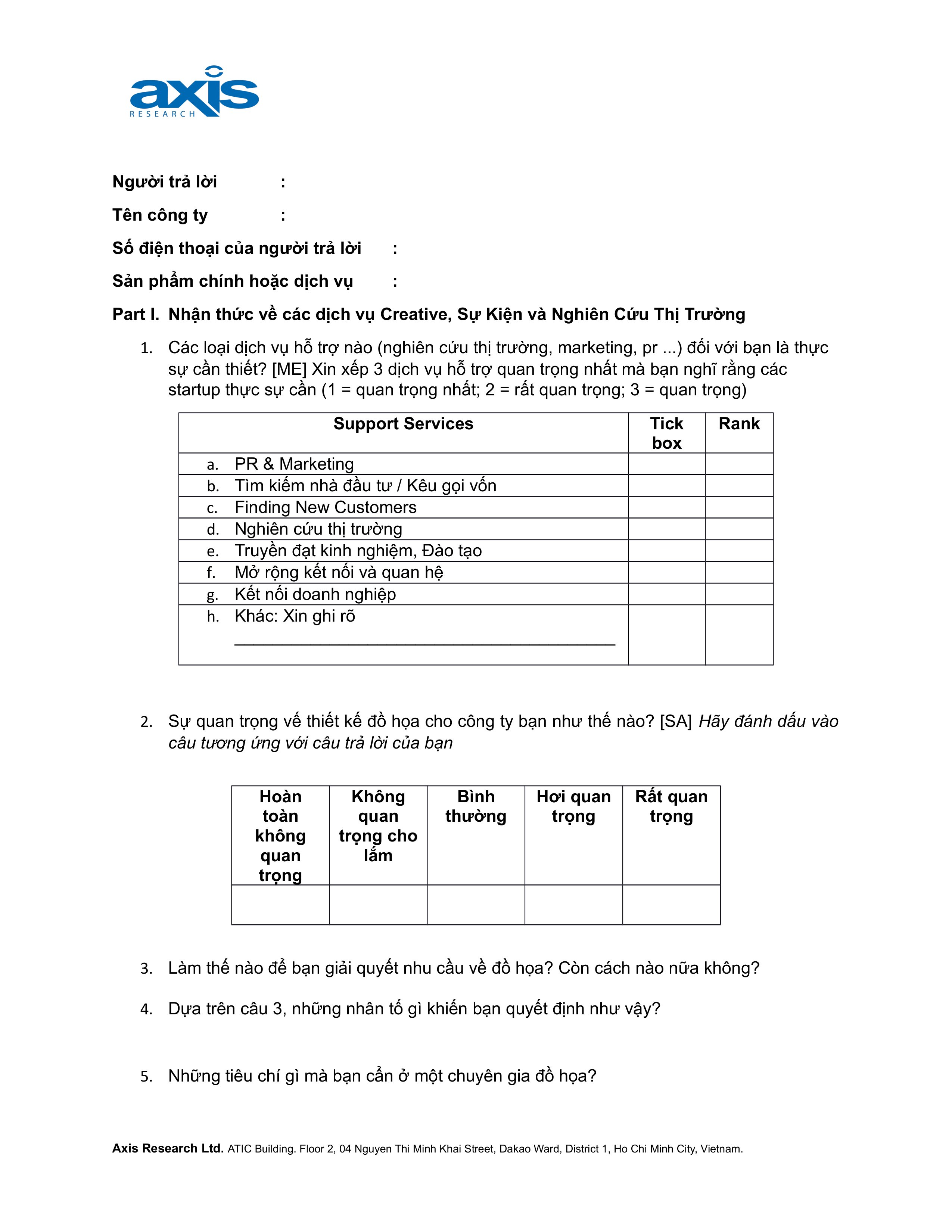 Questionnaire cho startup final