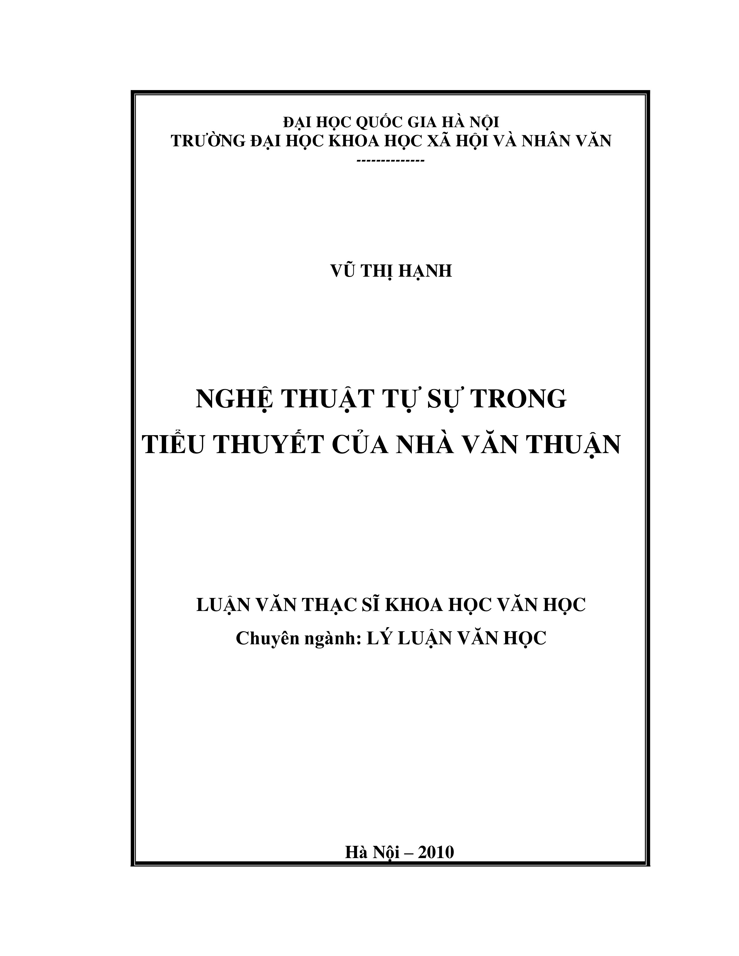 Luận văn thạc sĩ USSH nghệ thuật tự sự trong tiểu thuyết của nhà văn thuận