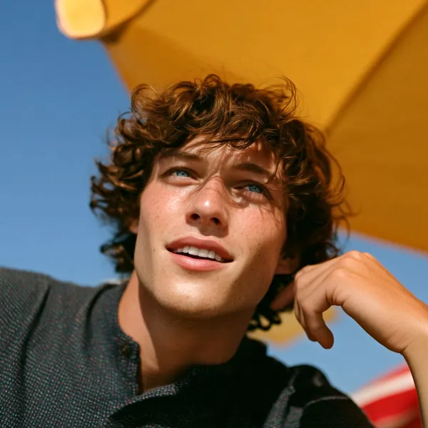 A young man with curly hair