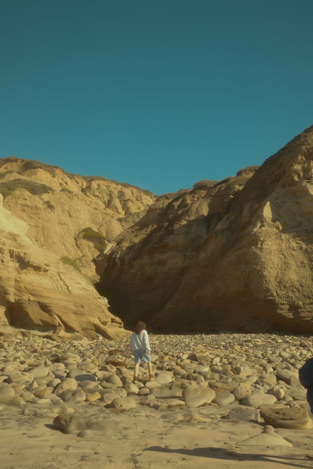 Goofball in front of rocks