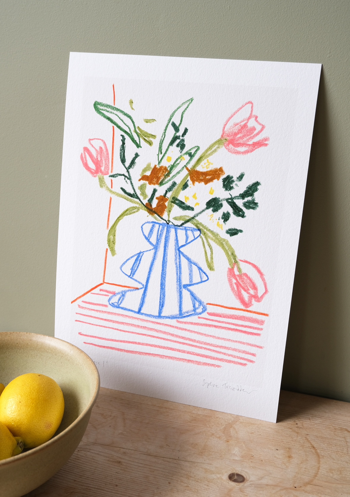 Stripey Vase I botanical art print