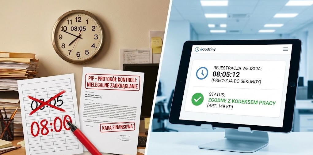Miniatura wpisu: Zaokrąglanie czasu pracy – czy 08:05 to jeszcze 08:00? Co na to Kodeks Pracy i PIP?