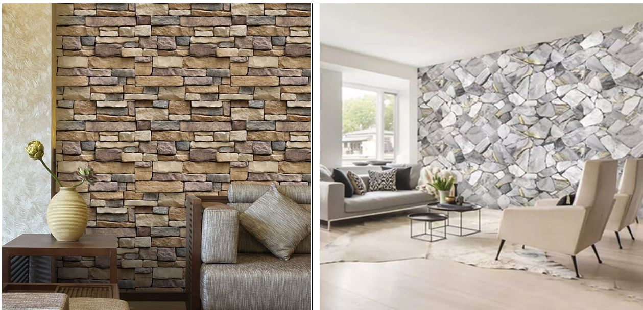 Hình minh họa tường ôp đá có đẽo gọt và đá tự nhiên tạo bề mặt gồ ghề và bề mặt nhẵn.
