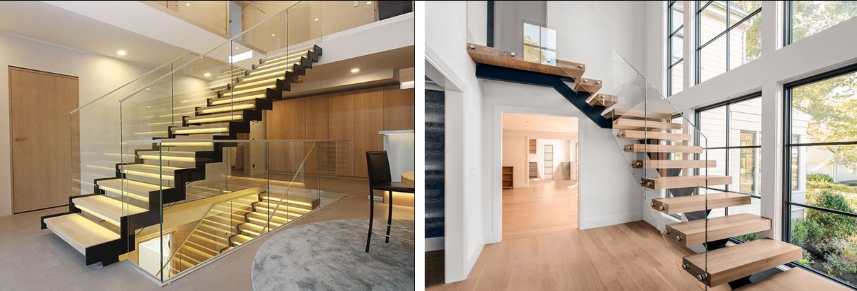 Hình minh họa không gian nội thất được sử dụng vật liệu kết hợp kính-gỗ-kim loại