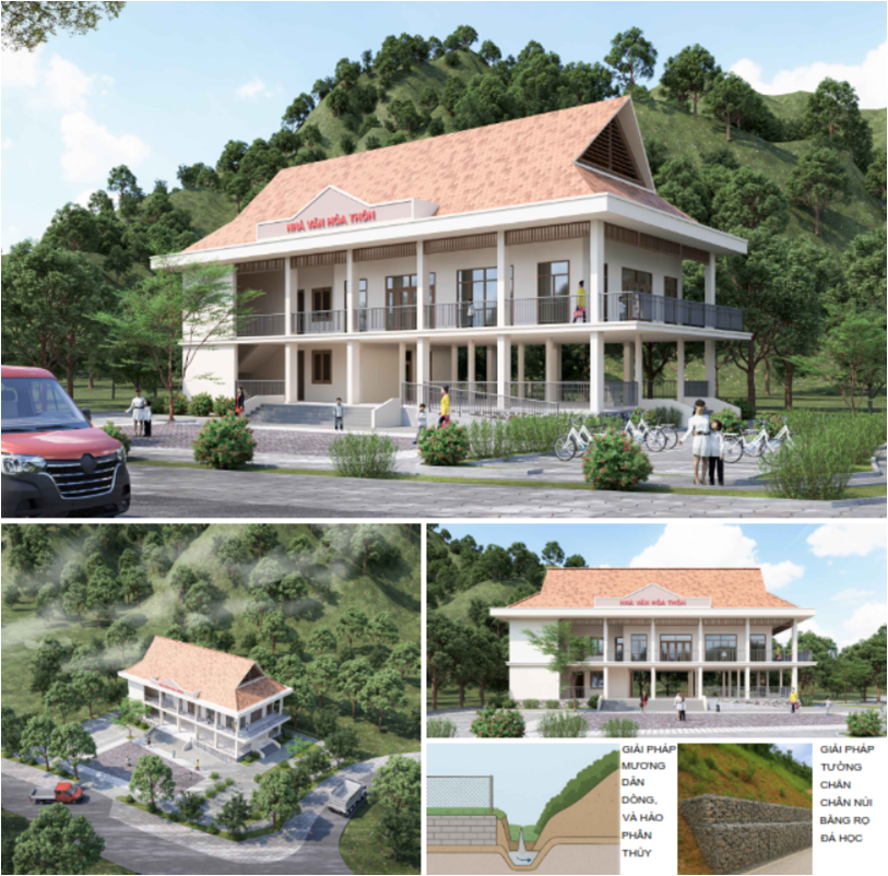 Thiết kế điển hình trường tiểu học và nhà văn hóa thôn kết hợp điểm tránh trú thiên tai- Ảnh 6. Một mẫu thiết kế nhà văn hóa thôn kết hợp điểm tránh trú thiên tai cho khu vực miền núi Bắc Trung bộ, quy mô 100 chỗ.