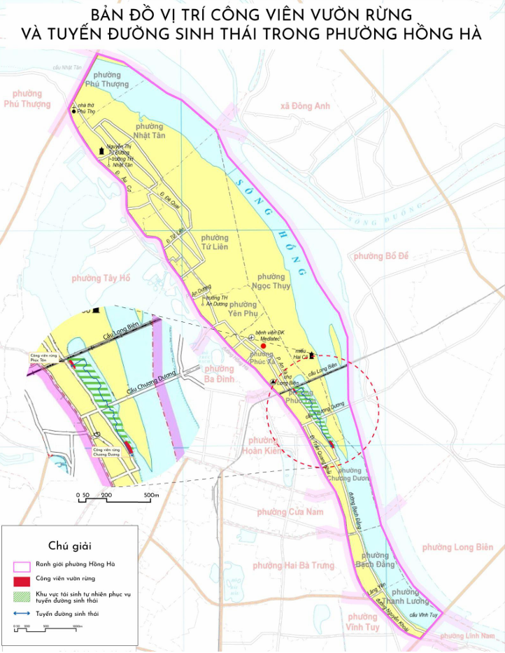 Tuyến đường sinh thái bờ vở sông Hồng nối liền 2 công viên rừng Chương Dương và Phúc Tân tại phường Hồng Hà, thành phố Hà Nội.