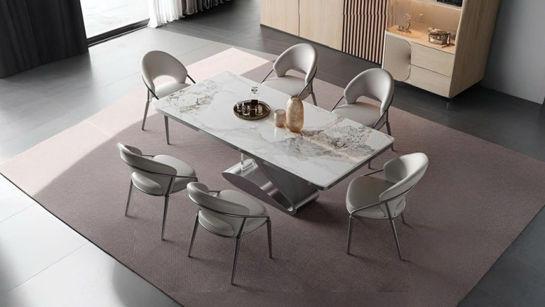 Bàn ăn mặt đá 6 ghế chịu lực cao chống trầy xước