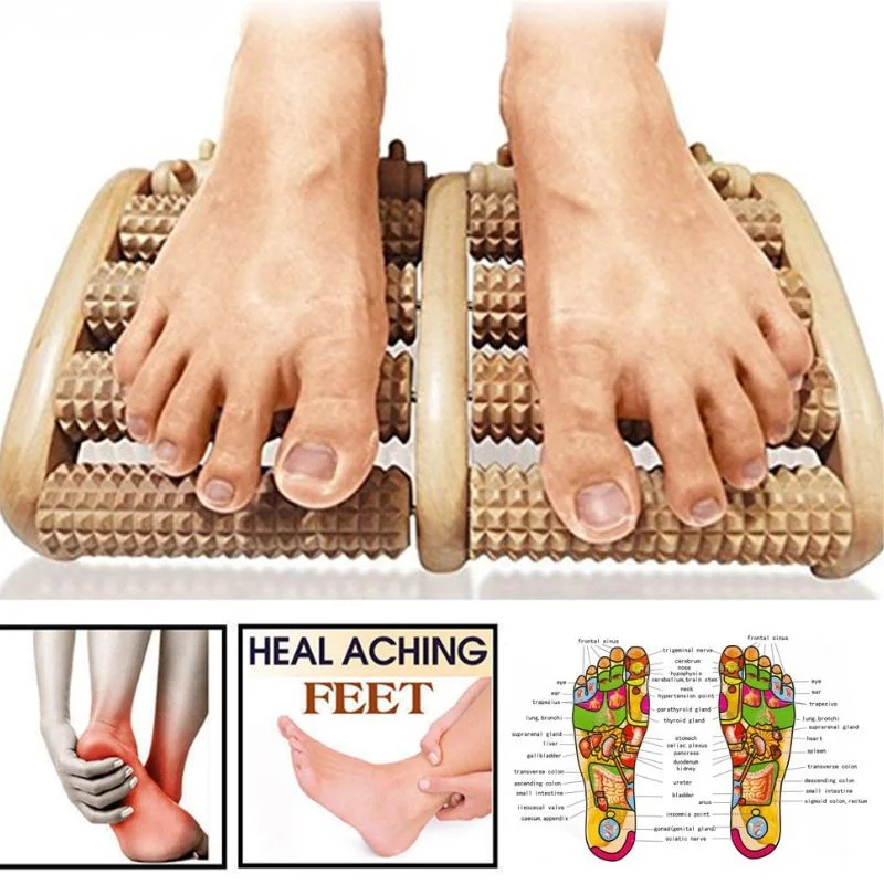 Wooden Foot Roller Massager  Manual Reflexology Therapy Tool for Pain Relief Stress Relaxation & Foot Care