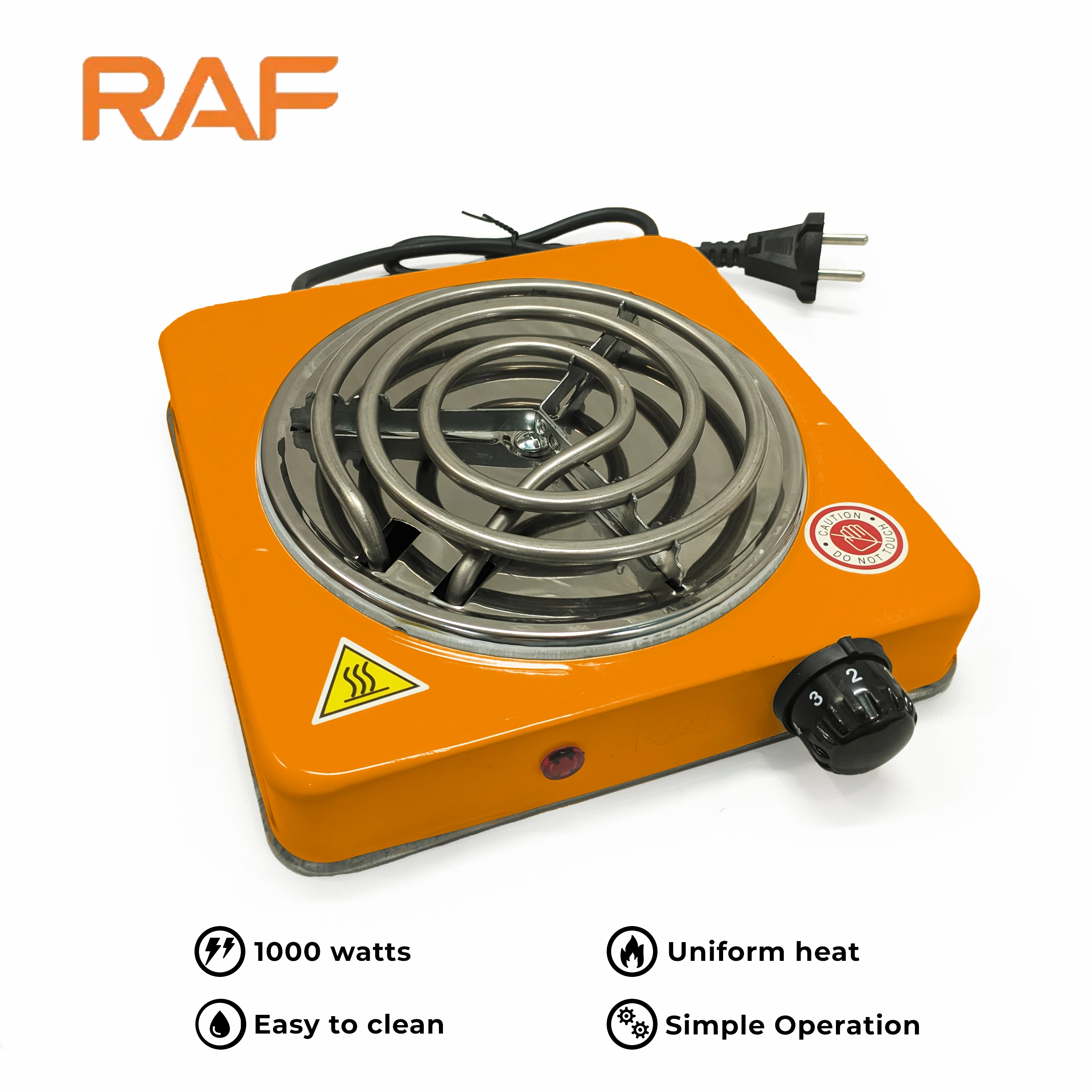 RAF R.8010B Electric Stove Hot Plate 1000W  Portable Single Burner Electric Cooker with Adjustable Thermostat  Uniform Heating  Orange
