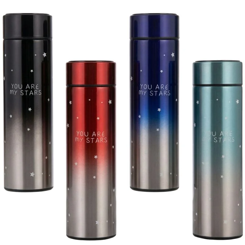LED Temperature Display Water Bottle Stars Design | Smart Stainless Steel Vacuum Flask 500ml | Insulated Thermos Bottle | Random Color