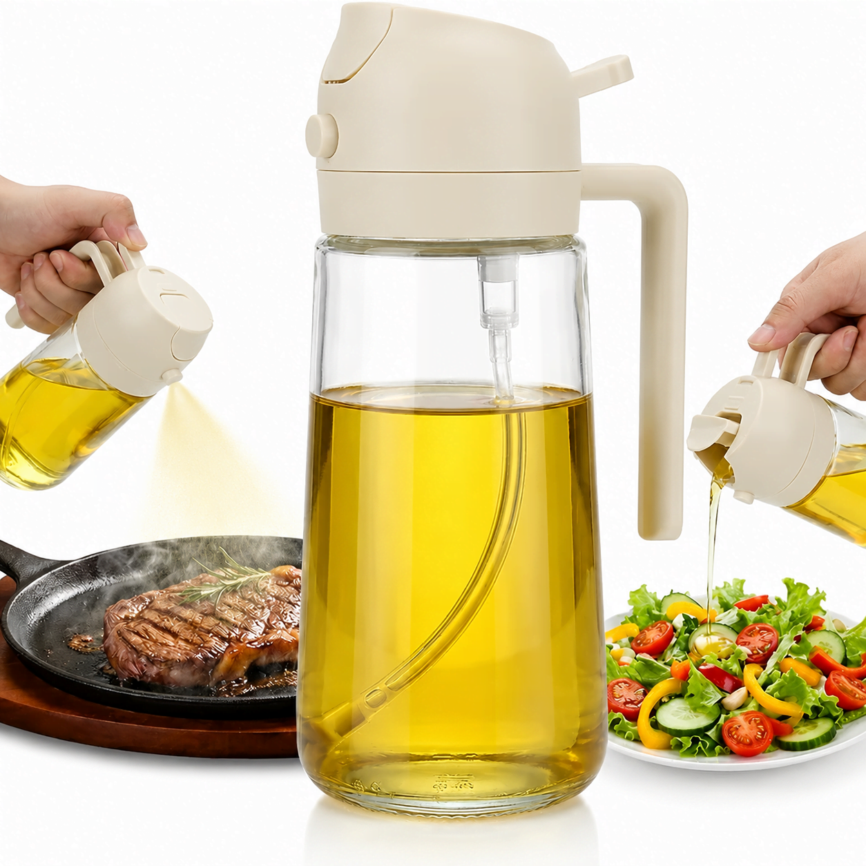 2 in 1 Glass Oil Spray Bottle & Dispenser with Pouring Spout  450ml Kitchen Oil Mister for Air Fryer, BBQ & Cooking