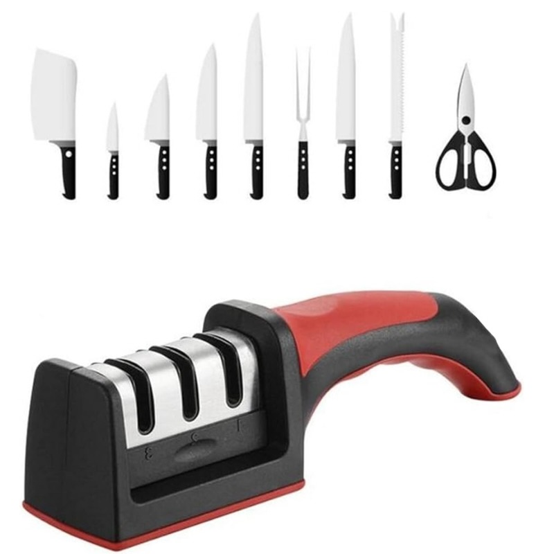 3 in 1 Knife Sharpener Set with Ceramic Peeler  3-Stage Knife Blade Sharpener & Restorer  Professional Kitchen Sharpening Tool
