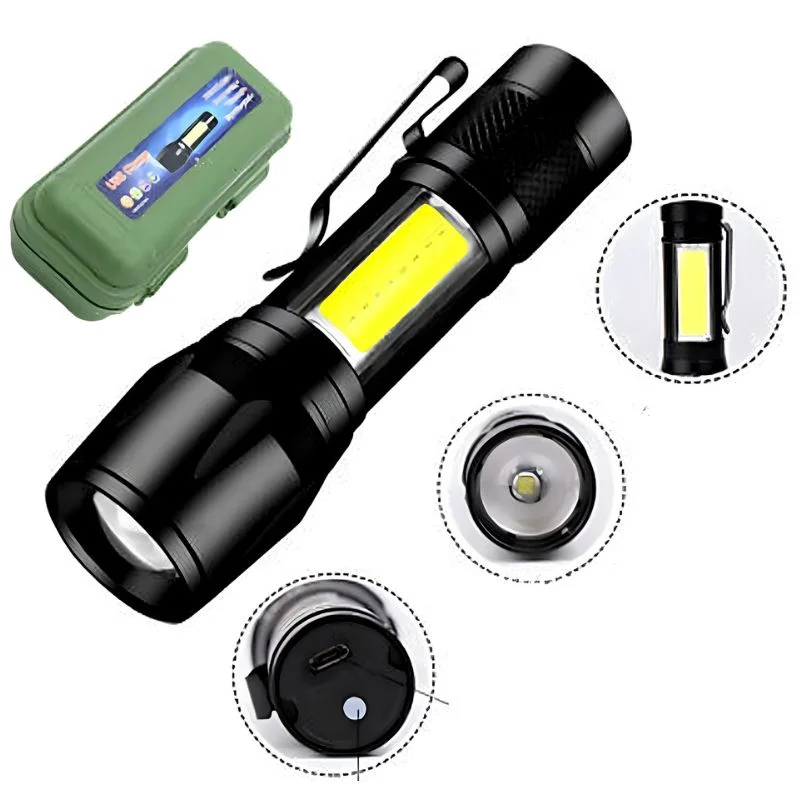 Metal COB Flashlight Torch  Mini Rechargeable LED Work Light  Waterproof Emergency Penlight