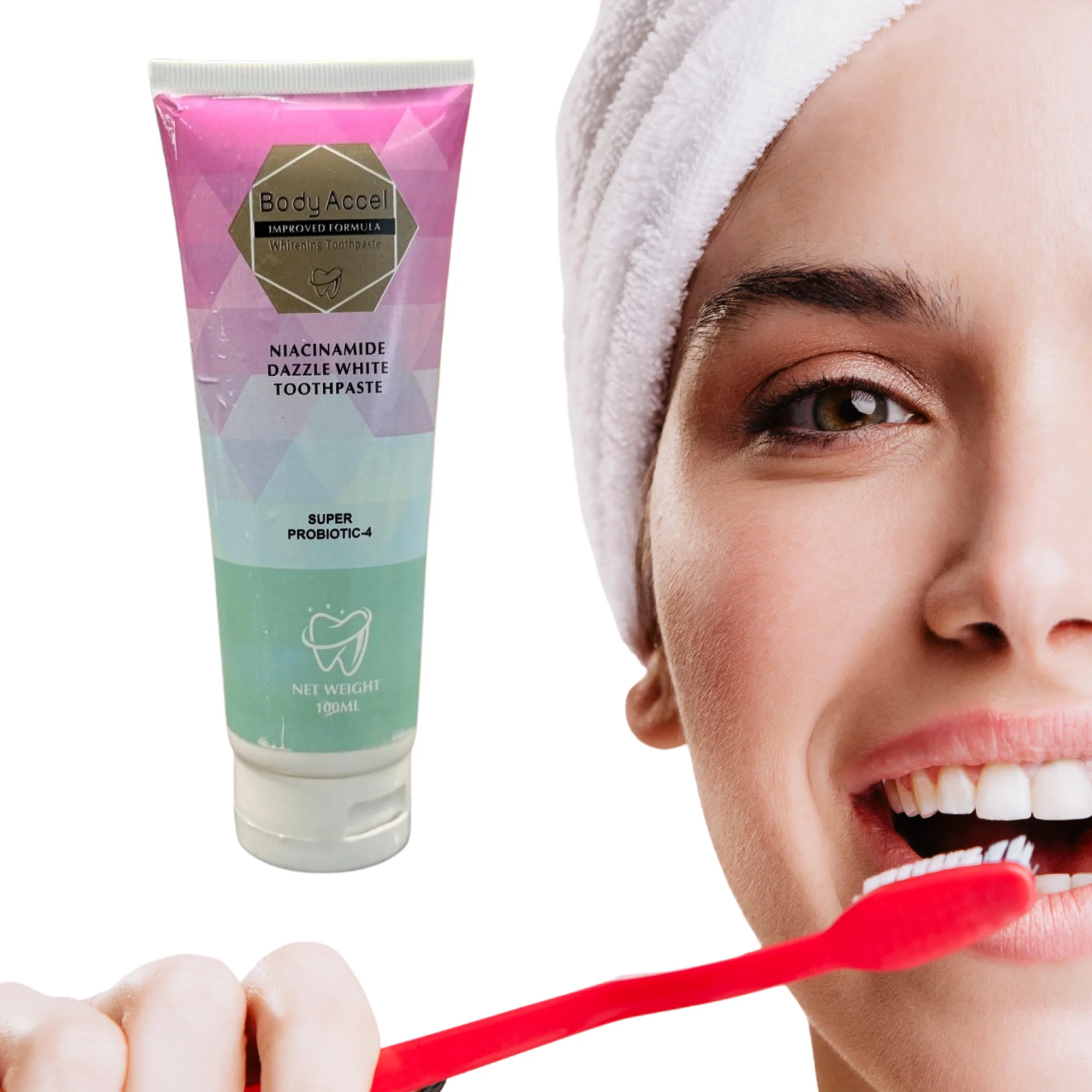 Body Accel Whitening Toothpaste 100ml  Niacinamide & Probiotic Advanced Oral Care Formula