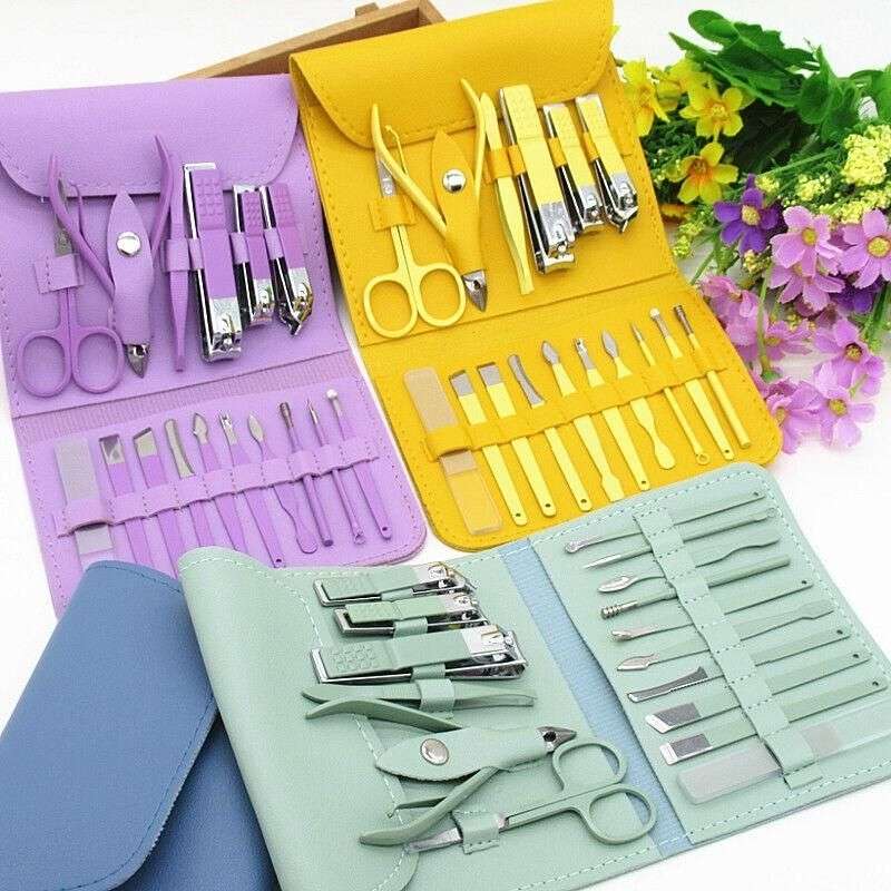 16 Pcs Stainless Steel Manicure & Pedicure Set  Professional Nail Grooming Kit with Travel Leather Case