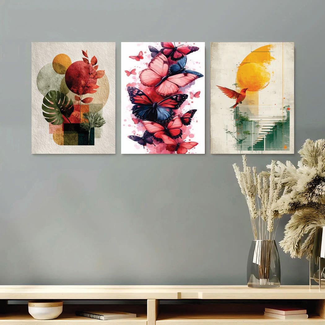 Set of 3 Premium Wall Art Photo Tiles Modern Home Decor Sets