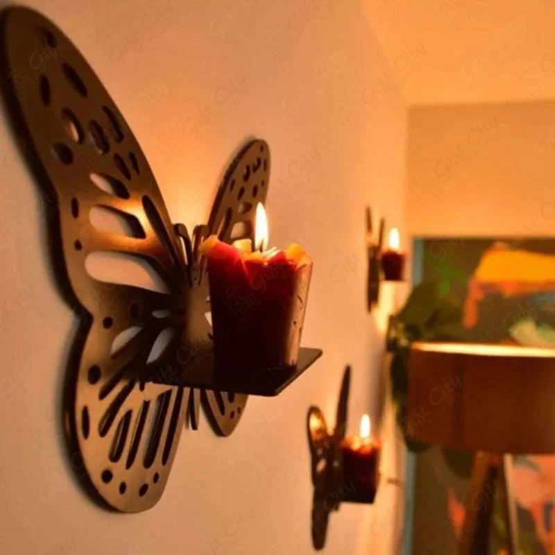 Wooden Butterfly Wall Shelf Set of 3  Laser Cut MDF Floating Wall Shelves  Decorative Butterfly Wall Art & Candle Holder  Modern Home Decor