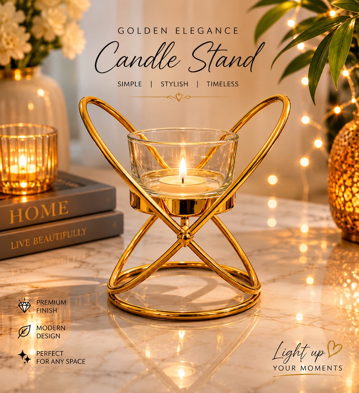 Elegant Black Metal Candle Holder  Decorative Table & Home Décor Stand  Without Candle (9×8×11cm)