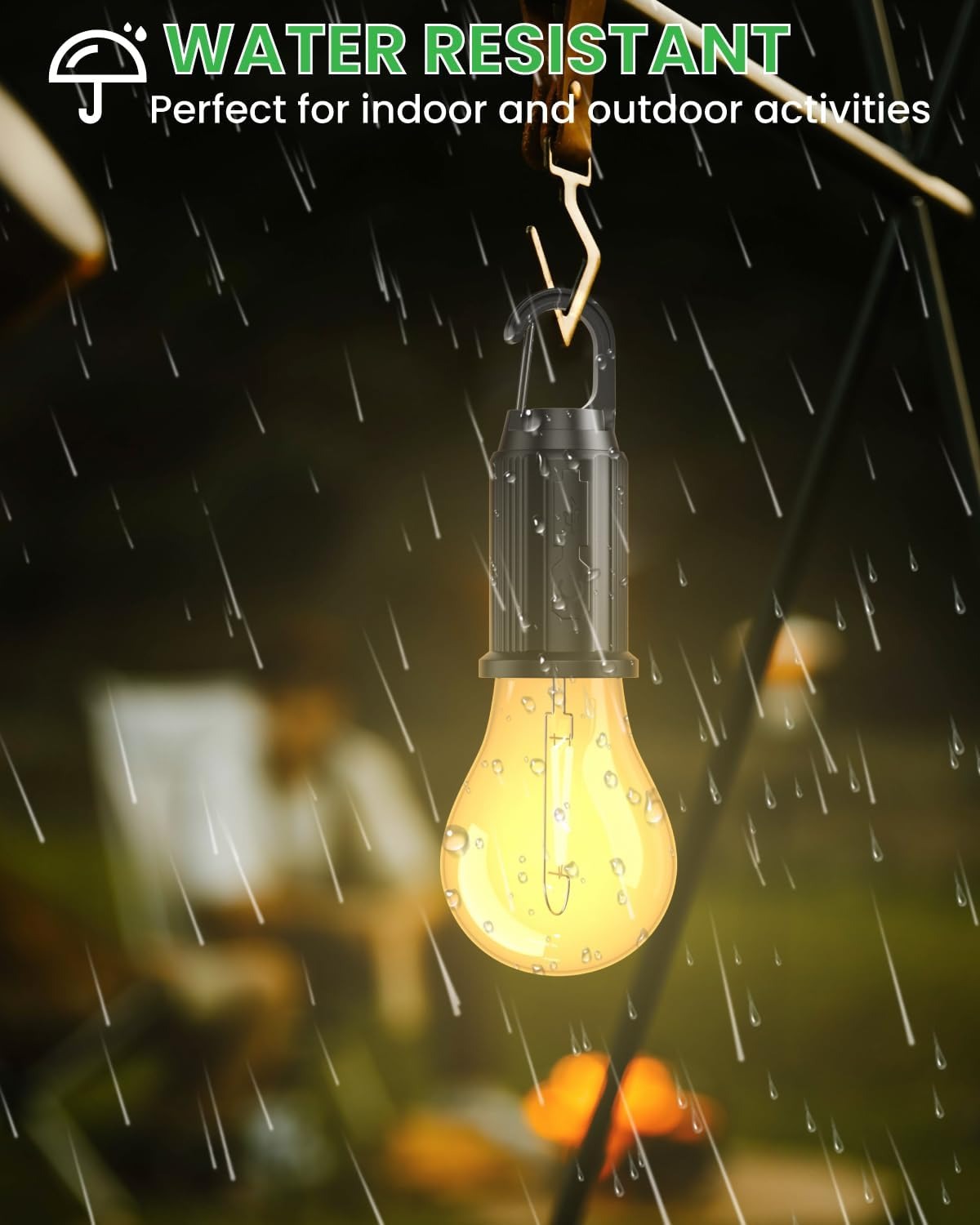 T01 Rechargeable Camping Bulb  3 Gear Vintage LED Emergency Lamp with Carabiner Hook & Type C Charging