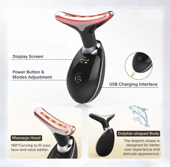 Neck Lifting & Tightening Massager EMS Microcurrent Face & Neck Device with LED Light