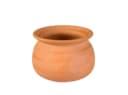 An empty, rustic terracotta pot with a wide rim, against a clean white background.