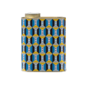 Artisan beverage tin with a vibrant geometric pattern and gold lid, for Proof and Stock at Mill Market New Plymouth.
