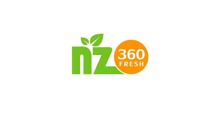 Logo for Ng’s Fresh Vegetables, a New Zealand grower, featuring green 'nz' text with leaves and an orange '360 FRESH' circle.
