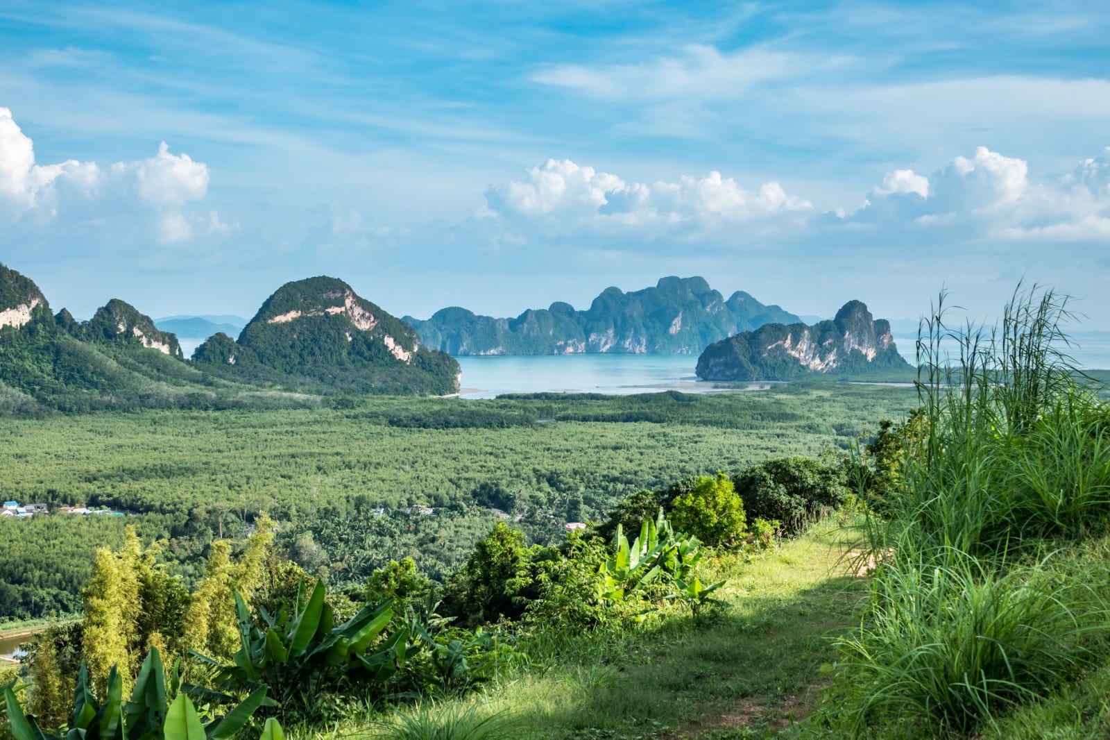 Limestone hills and mangrove on the road north into Phang Nga