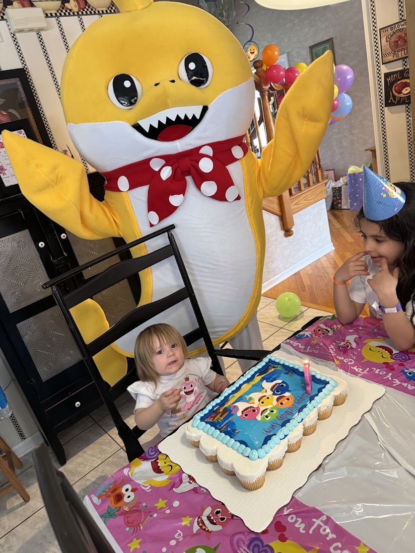 Baby Shark character at a birthday party in Fort Lauderdale