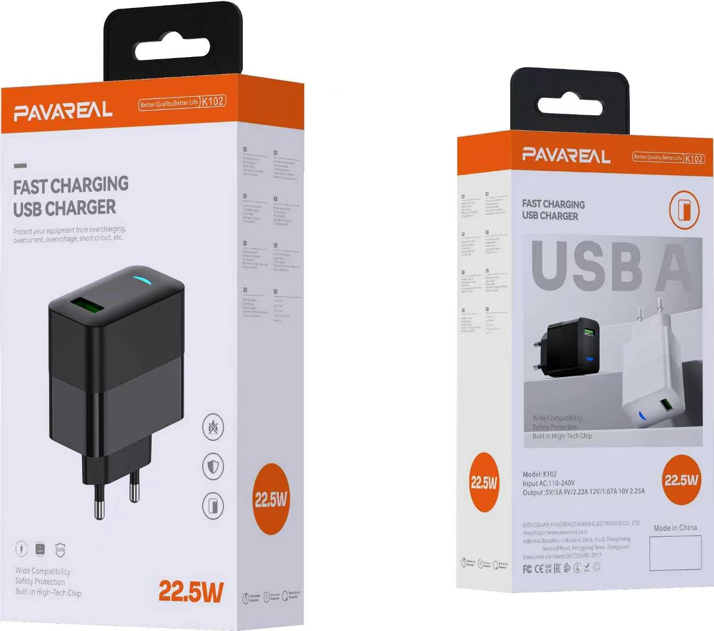 PAVAREAL Single U 22.5W EU Compatible Charger White - K102-White
