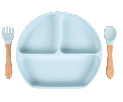 Custom Logo BPA Free Dining Silicone Baby Feeding Set Suction Divided Dish Toddler Plate for Baby Supplies