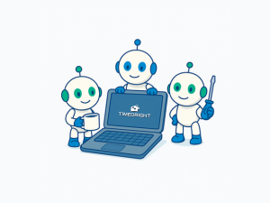 Robots applying a quick patch with coffee and screwdriver