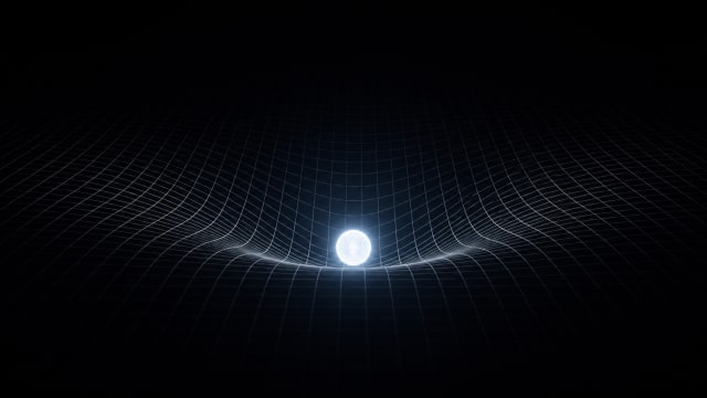 Space-time curvature around a glowing celestial body illustrating gravity, dark energy, cosmology, the Big Rip, and the structure of the universe.