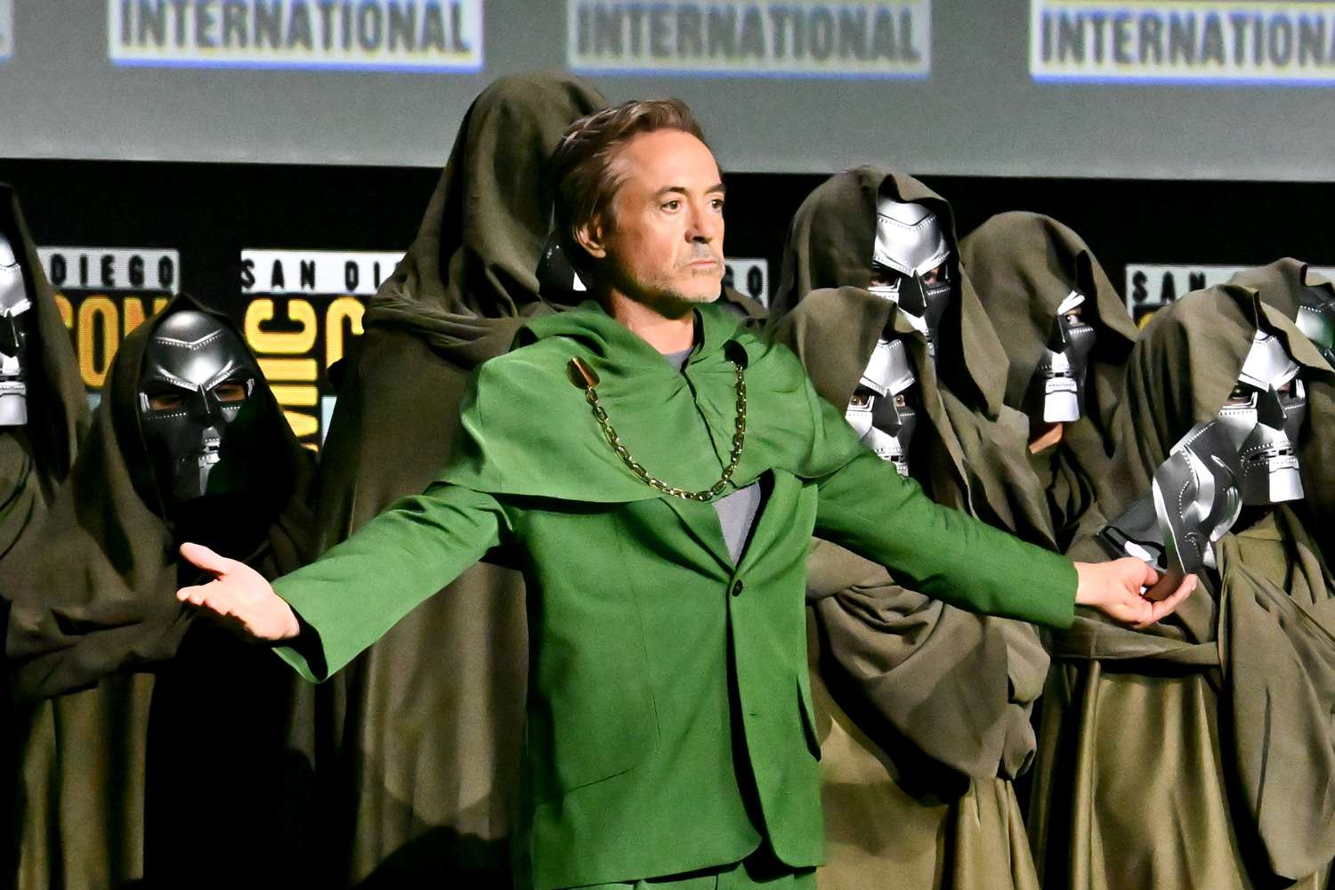 Robert Downey Jr. as Dr Doom during Comicon announcement for Avengers: Doomsday