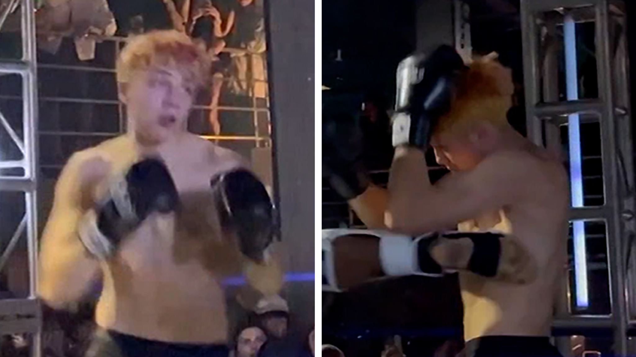 Knox Jolie in side by side pictures wearing black gloves doing boxing practice