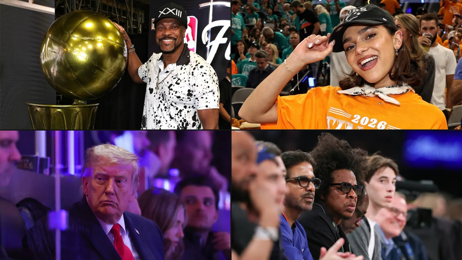 Chris Tucker, Paulina Chavez, President Donald Trump, and Jay-Z at NBA Finals events.