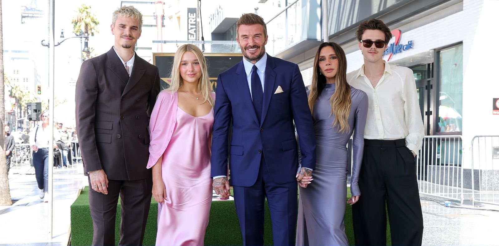 Romeo Beckham, Harper Beckham, David Beckham, Victoria Beckham and Cruz Beckham posing together at David Beckham's Hollywood Walk of Fame star ceremony.