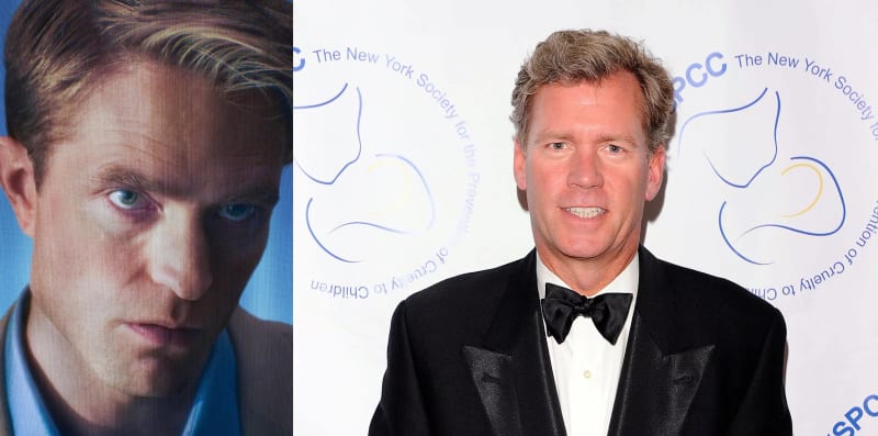 Two photos: man in blue shirt, intense close-up; man in black tuxedo at New York SPCC event.
