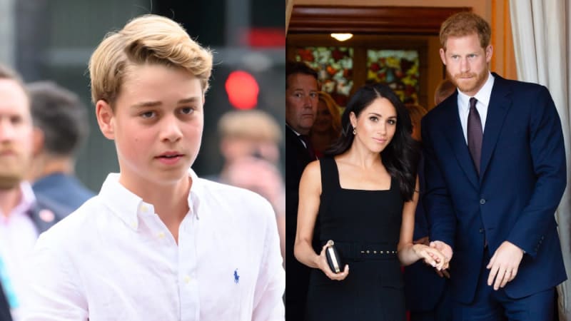 Two photos: teen boy in white polo shirt at outdoor event; woman in black dress and man in navy suit holding hands at formal venue.