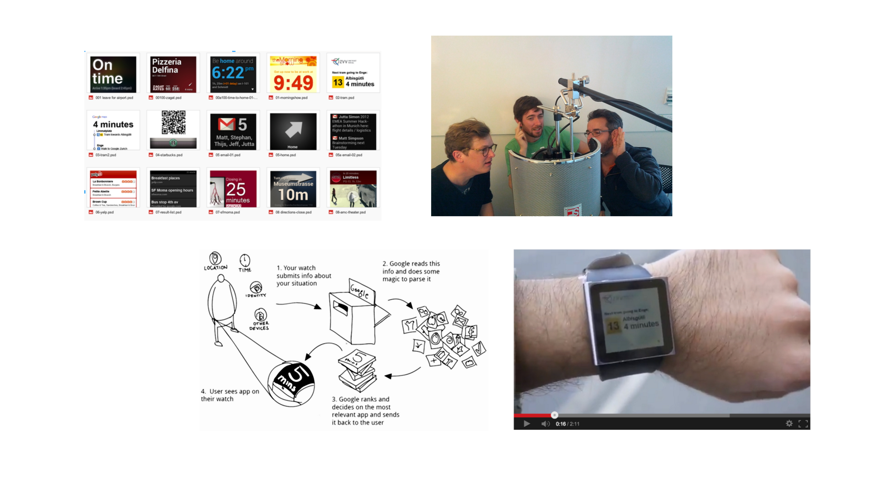 The 3 original 20% co-founders of the project, and our original first concept mocks and a video of our first prototype