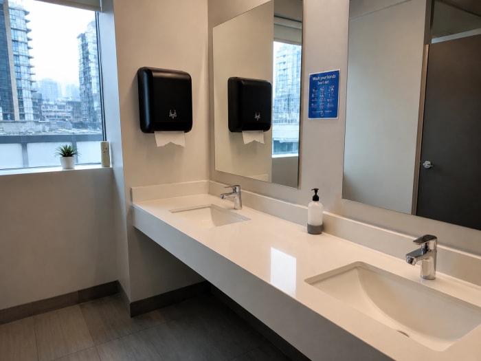 Office restroom after professional cleaning service