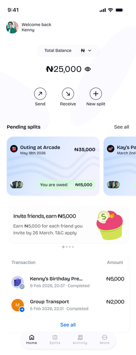 Spliq Home Screen