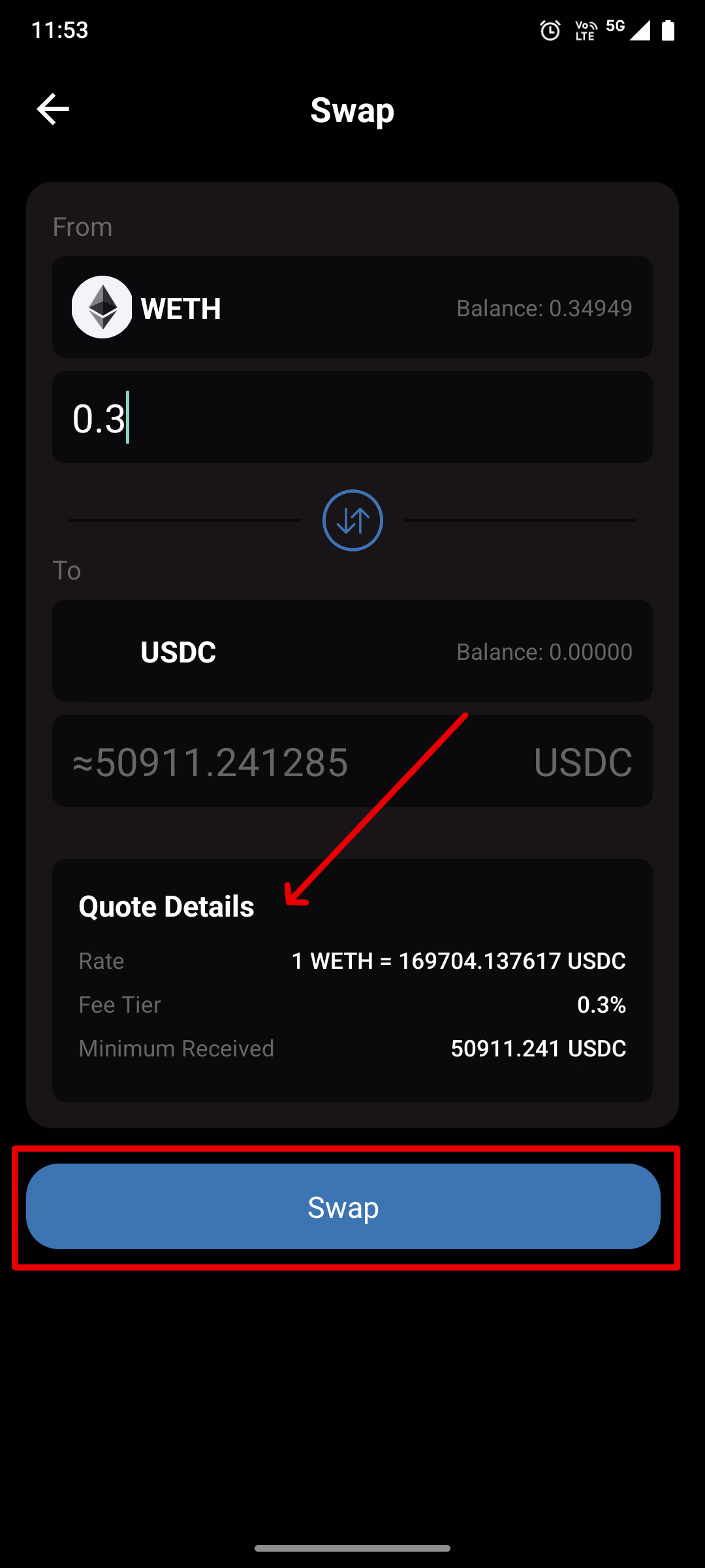 Step 3: Confirm Swap