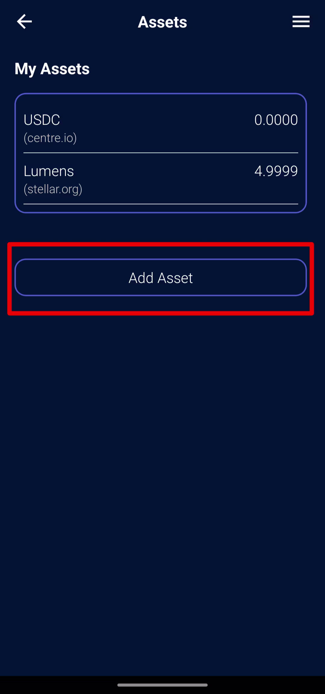Step 2: Tap Add Asset