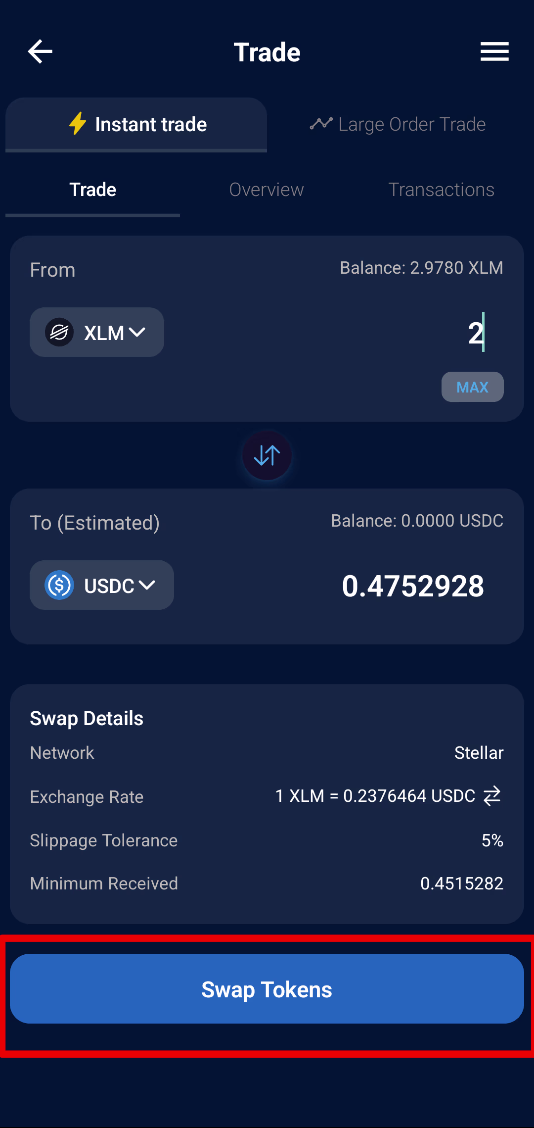 Step 5: Confirm Swap