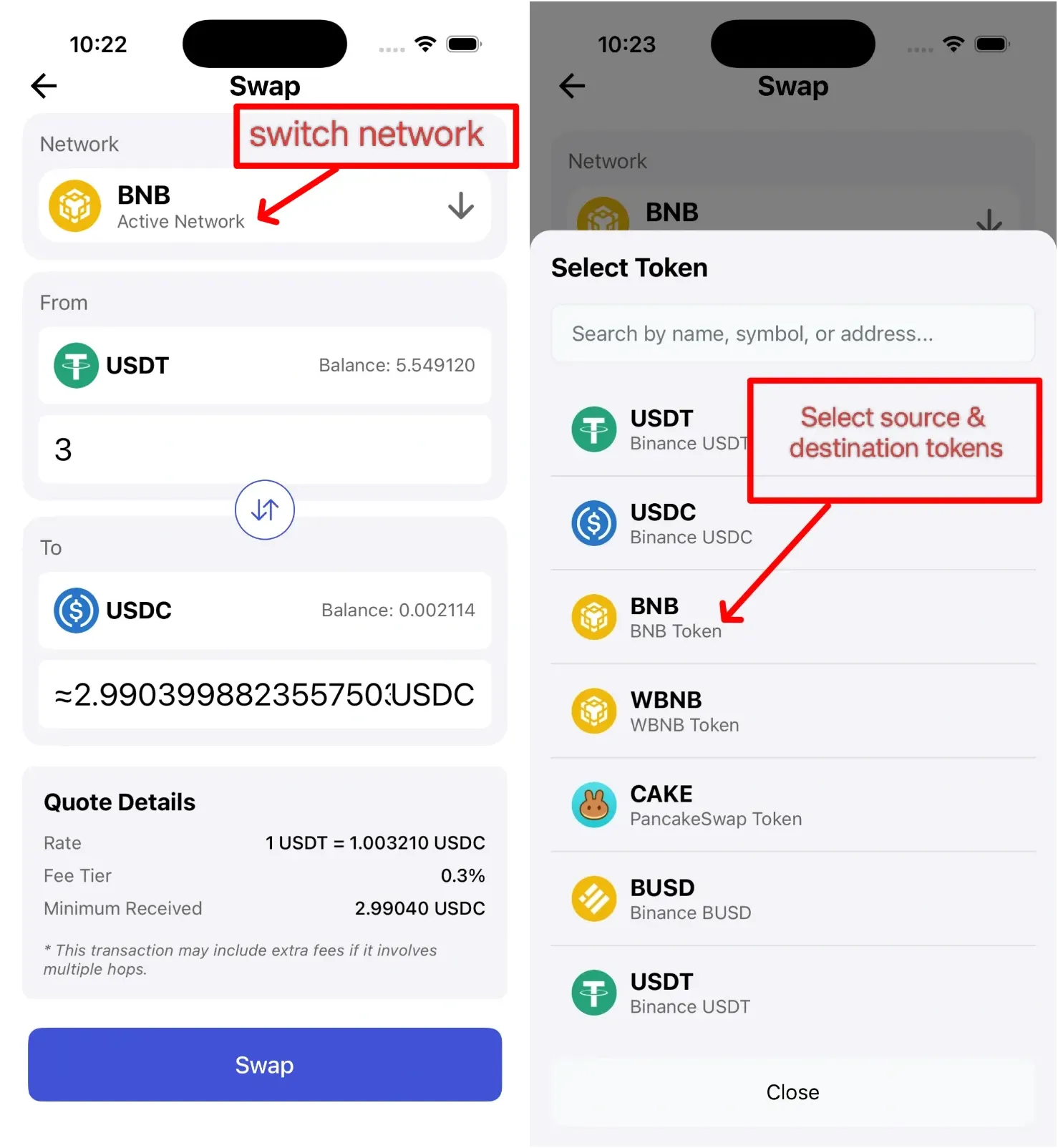 Step 3: Select network and assets
