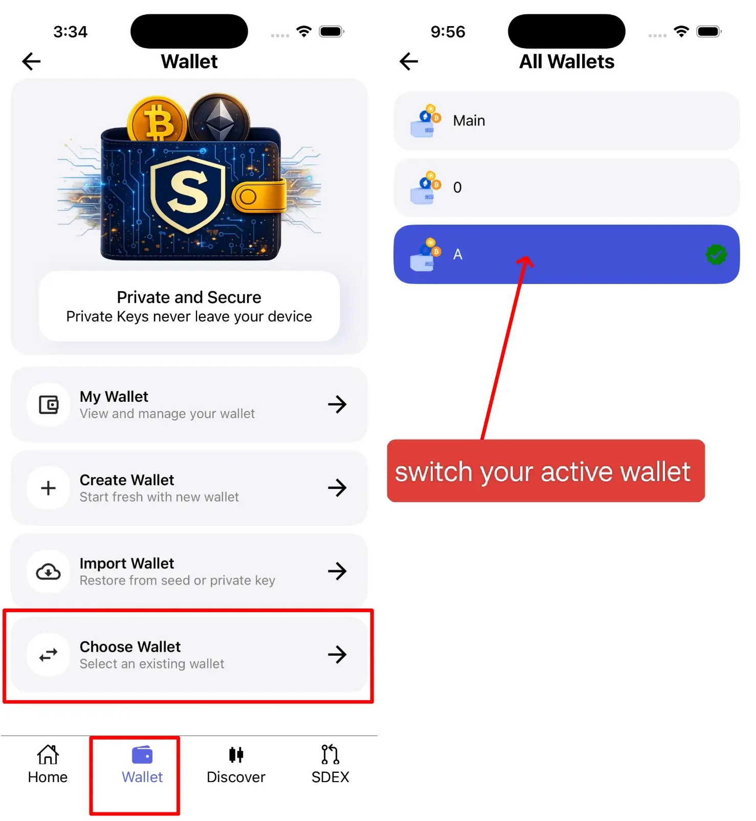 Switch Between Wallets